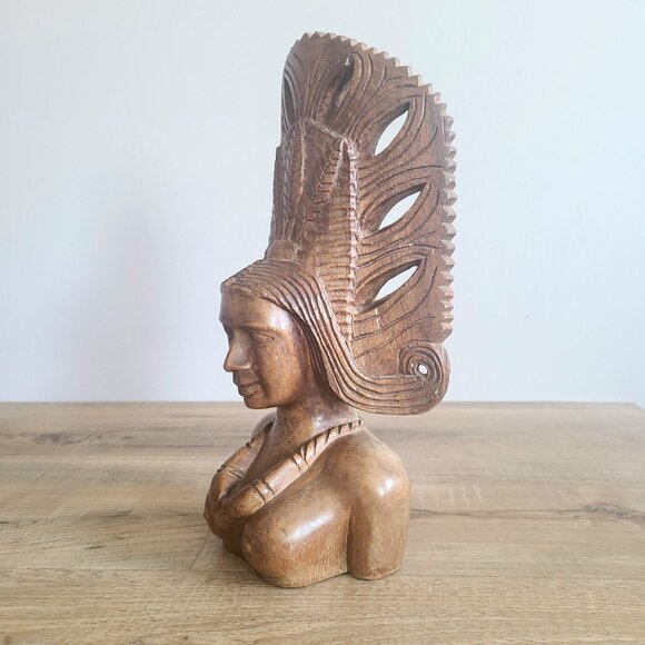 Hand Carved wooden sculpture statue of women's bust. Indigenous Tribal Native. - Picture 3 of 7